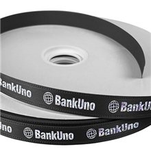 aerial view a black 100 yard roll - satin badge ribbon w / foil print, image 1 of 2