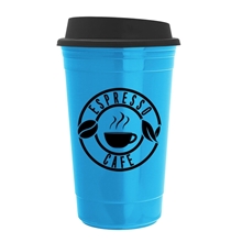 a cyan tumbler & black lid the traveler - 16 oz insulated cup w / lid