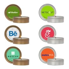 a group of promotional 2 oz scented candle in screw - top metal tin with your logo