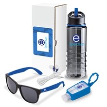 aerial view a blue olympic 4- piece fitness gift set, image 1 of 2