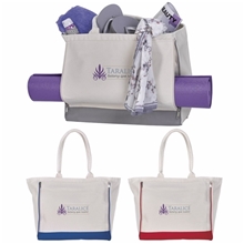a group of yoga retreat cotton tote