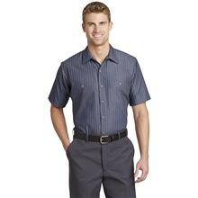 aerial view a grey/ blue red kap(r) short sleeve striped industrial work shirt, image 1 of 6