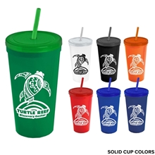 24 oz Stadium Plastic Tumbler Cup With Straw And Lid