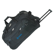 a black jumbo rolling travel bag