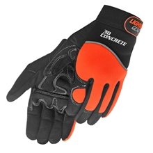 a high-viz orange/black hi - viz simulated leather mechanic gloves
