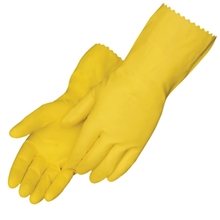 a yellow yellow latex unsupported flock lined glove