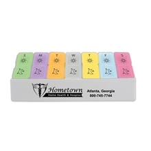 aerial view a white/rainbow translucent colors twice - a - day pill tray, image 1 of 2