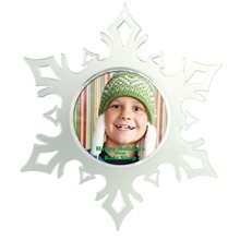 aerial view a clear w/frosted flare tips snap - in snowflake picture ornament flare tips, image 1 of 2