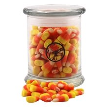 3 1/2 Round Glass 12 oz Jar with Candy Corn