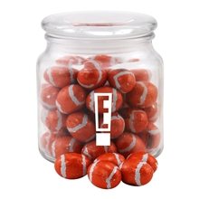 3 3/4 Round Glass Jar with Chocolate Footballs