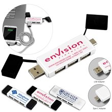 3 Port Mini USB Hub with Type C Adapter