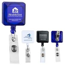30 Cord Square Retractable Badge Reel and Badge Holder with Metal Rotating Alligator Clip Backing With Color Imprint