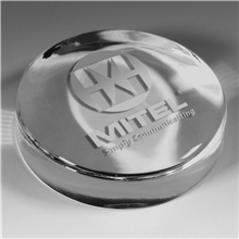 aerial view a clear prestige round glass paperweight - screen imprint 2 7/8 dia, image 1 of 5