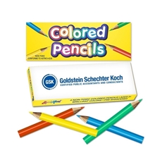 aerial view a yellow/blue/green/red 4 pack of mini pre - sharpened colored pencils, image 1 of 2
