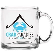 aerial view a clear 13 oz clear glass coffee mug, image 1 of 2