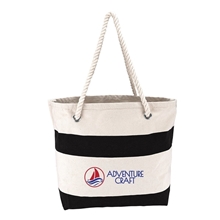 aerial view a black prime line cotton resort tote bag with rope handle, image 1 of 2