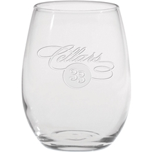 aerial view a clear moderne glass co - etched 9 oz stemless white wine glass, image 1 of 2