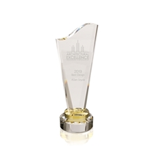 aerial view a clear/yellow jaffa optical crystal accent award, image 1 of 2