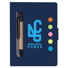 aerial view a blue eco stowaway sticky jotter with pen, image 1 of 4