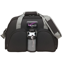 aerial view a black 600 polyester weekender duffel bag, image 1 of 2