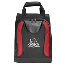 aerial view a red matrix shoe bag with zippered compartment, image 1 of 3