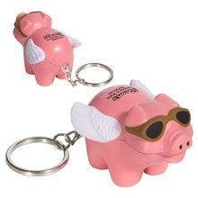 aerial view a pink flying pig key chain pink - stress ball relievers, image 1 of 2