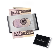 aerial view a silver moma stainless steel two - sided cash money clip, image 1 of 2