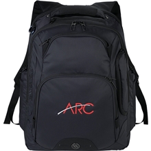 aerial view a black elleven rutter tsa 17 computer backpack, image 1 of 8
