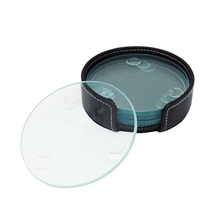 4 Pc. Glass Round Coaster Set With Bonded Leather Holder