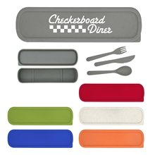 a group of wheat utensil set - eco friendly bpa free