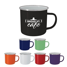 a group of 16 oz steel campfire mug