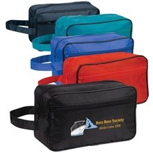aerial view a group of zippered basic toiletry bag, image 1 of 2