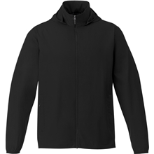 aerial view a black mens toba packable jacket, image 1 of 5