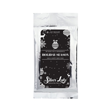 aerial view a silver hot chocolate packet, image 1 of 3