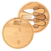 aerial view a bamboo harper mini bamboo cheese server board knife set, image 1 of 3