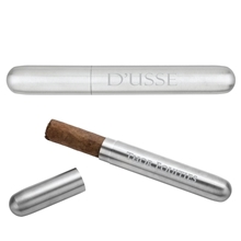 aerial view a silver robusto stainless steel cigar tube, image 1 of 3