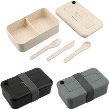 a group of bamboo fiber lunch box with utensils