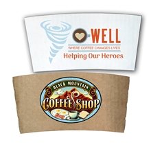a group of custom paper coffee sleeve, full color digital