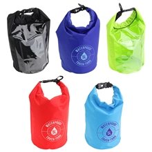 aerial view a group of 5- liter waterproof gear bag with touch - thru pouch, image 1 of 2