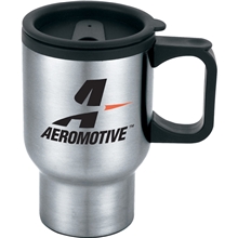 aerial view a stainless steel 16 oz laguna stainless steel travel mug, image 1 of 3