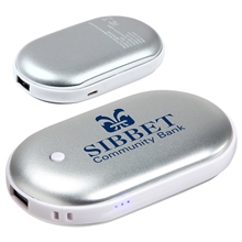 aerial view a silver magma combo hand warmer and 4000 mah power bank, image 1 of 2