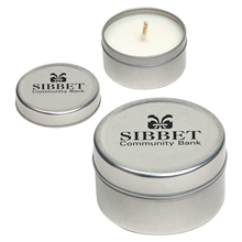 aerial view a silver promotional tranquility scented candle - apple with your logo, image 1 of 2
