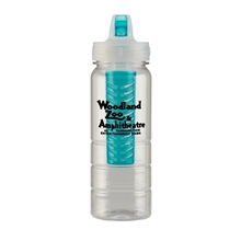aerial view a translucent aqua 25 oz polysure(tm) ridge bottle w / fruit infuser, image 1 of 2