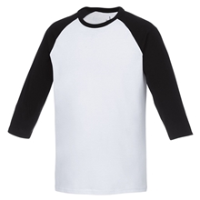 aerial view a black/white (995) mens dakota three quarter raglan tee, image 1 of 2