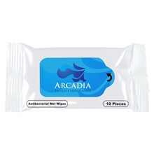 aerial view a white antibacterial wet wipe packet, image 1 of 2