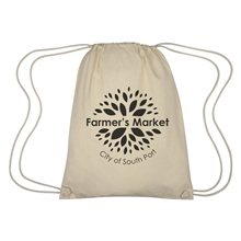 aerial view a natural cooper cotton drawstring bag, image 1 of 3