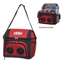 aerial view a red intermission cooler bag with speakers, image 1 of 6