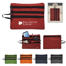 a group of heathered tech accessory travel bag
