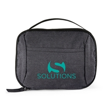 aerial view a heather dark gry tech accessory travel organizer pouch, image 1 of 7