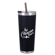 aerial view a black 20 oz all season vacuum insulated stainless steel tumbler, image 1 of 2